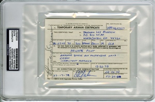 One of a Kind 1979 Signed Thurman Munson Temporary Airman Certificate 